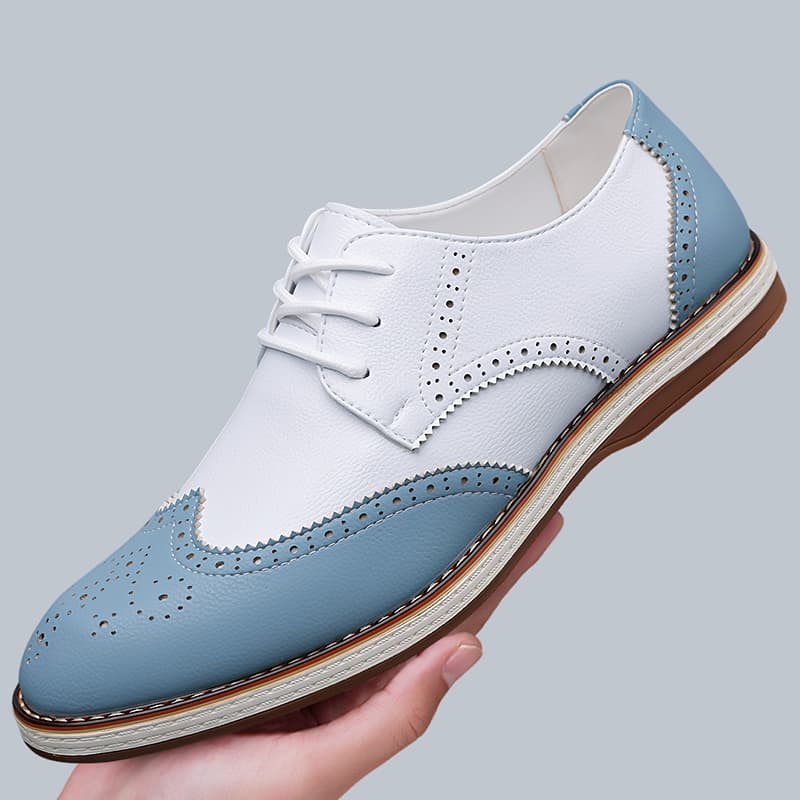 Oxford Brogue Leather - Mens White Blue Two Tone Brogue