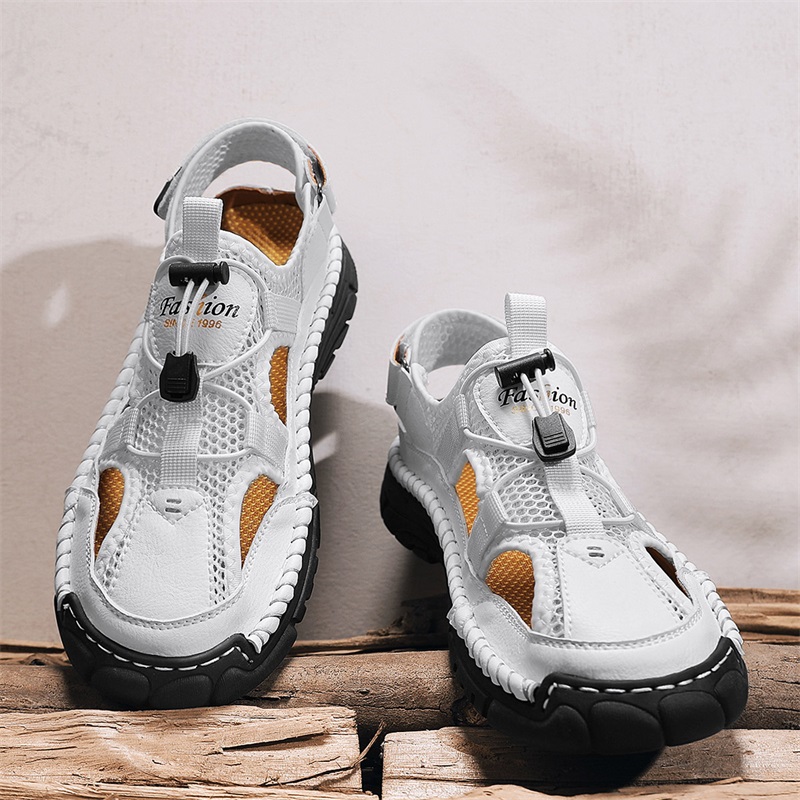 Men'S Shoes With Velcro - Men's Handmade Simple Letter-Print Sandals, Summer