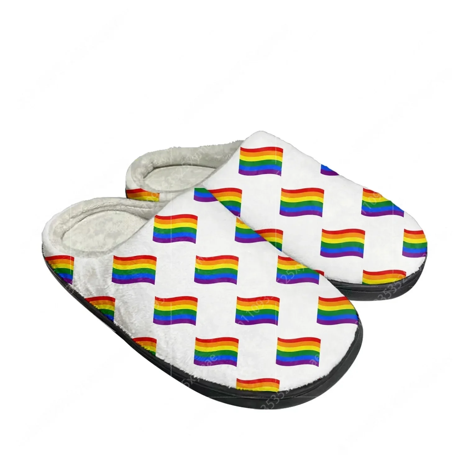 Men Shoes Black - Rainbow Flag Pattern Home Cotton Custom