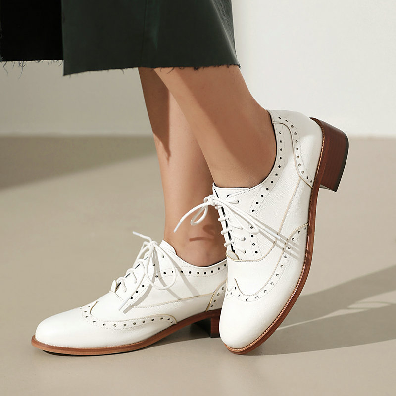 Brogue Oxford Shoes Women Lace - đánh giá và giá Oxford Brogue Leather