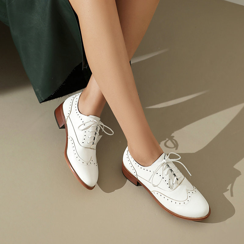 Brogue Oxford Shoes Women Lace - đánh giá và giá Oxford Brogue Leather