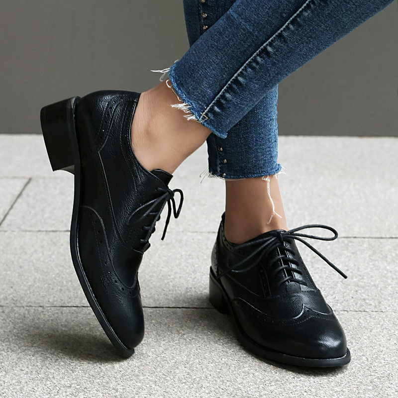Brogue Oxford Shoes Women Lace - đánh giá và giá Oxford Brogue Leather